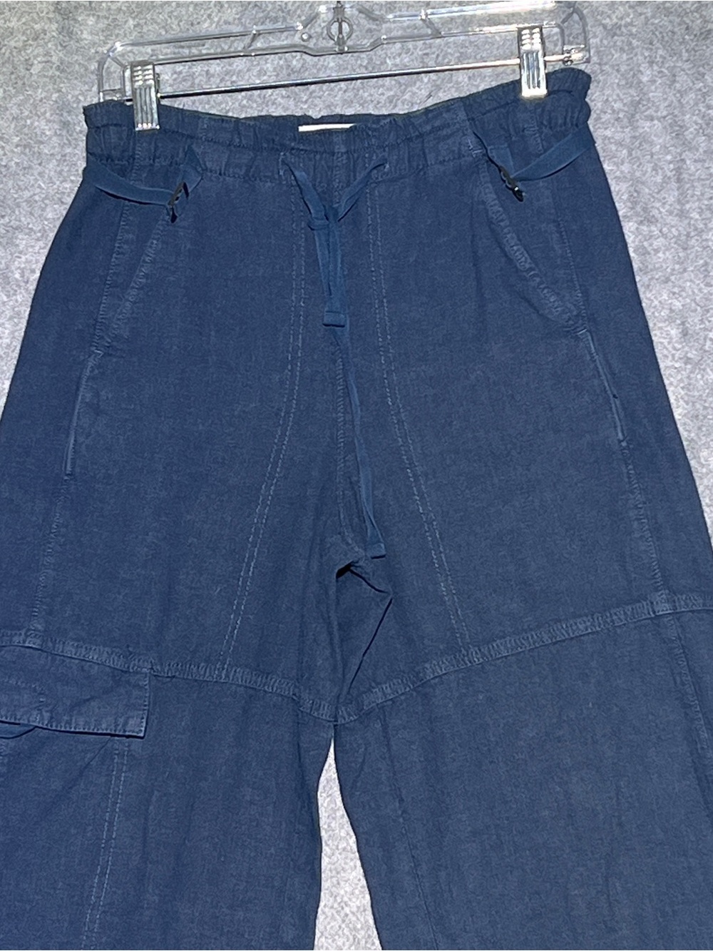 PILCRO Anthropologie Wide Leg Linen Cargo Pants Blue Cinch Waist XXS 30 Inseam - Picture 8 of 16